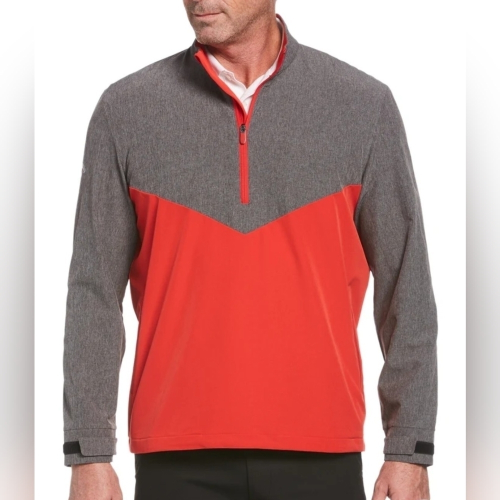 Callaway Weatherseries Men's Swing Tech Blocked 1/4 Zip Windbreaker, Red/Gray, S